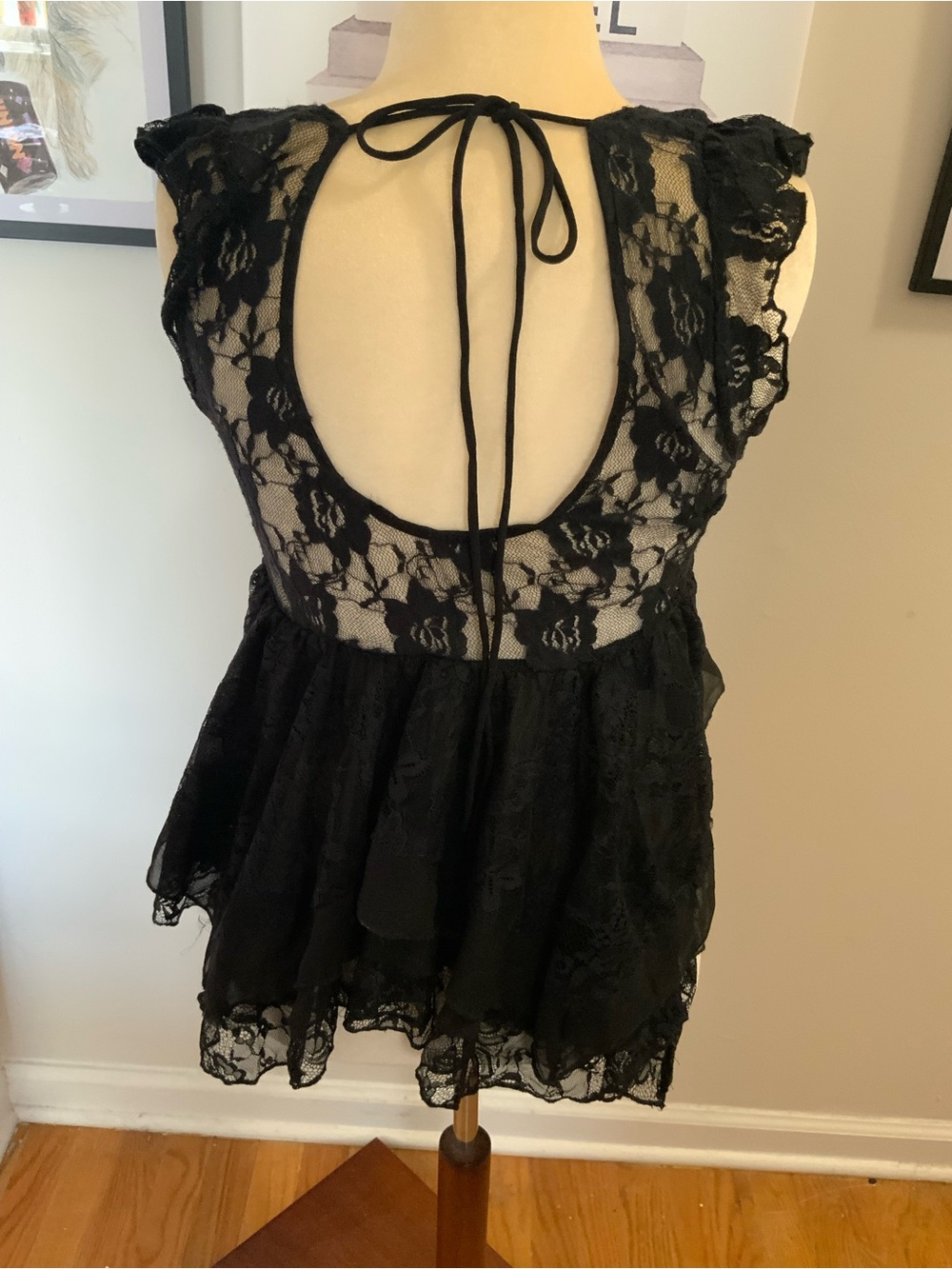 KIMCHI BLUE ESTHER HANKY HEM LACE BABYDOLL BLOUSE XL - Picture 8 of 10